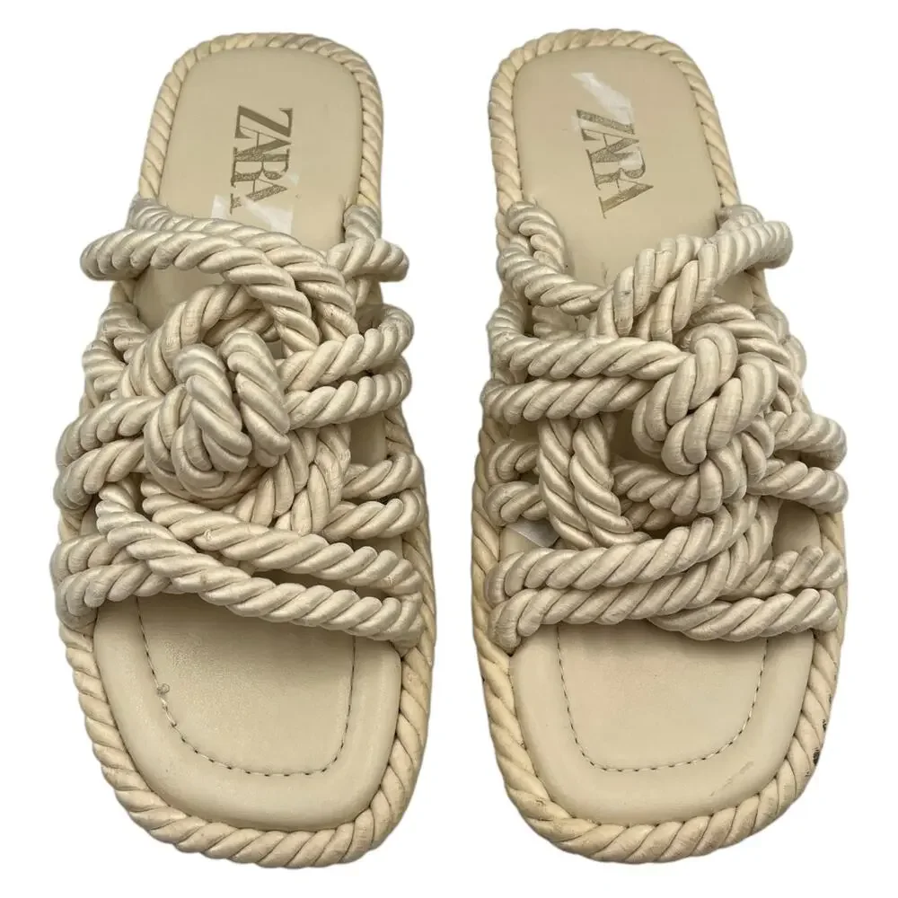 Zara Knotted Rope Flat Slides Sandals Ecru Summer Boho Size EU 40 US 9 - Picture 3 of 7